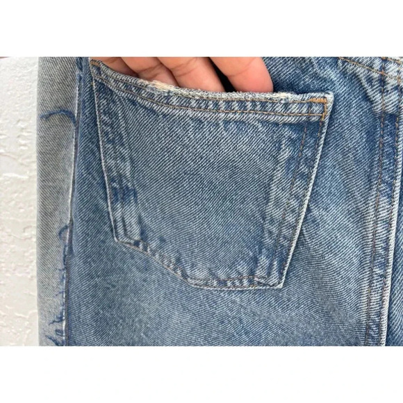 Zara Ruffled Womens Crop Straight Leg Button Fly Patchwork Denim Jeans Blue Sz 4 - Picture 4 of 13